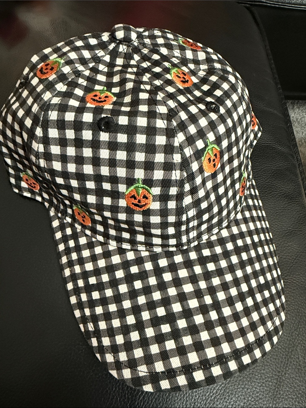 Black & White Gingham Pumpkin Baseball Cap